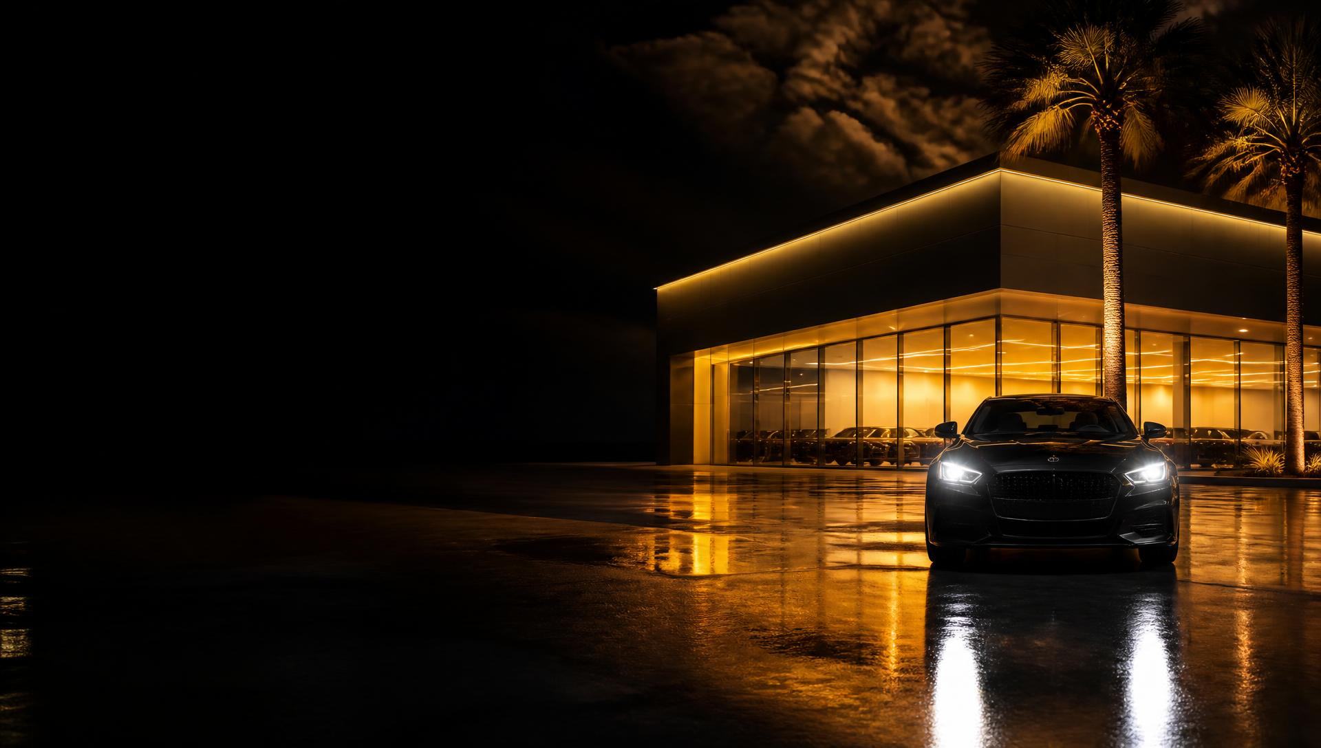 Spartan Auto Group dealership at night